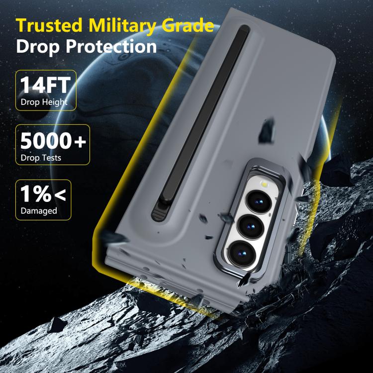 For Samsung Galaxy Z Fold3 5G Integrated Skin Feel Lens Folding Holder Pen Slot Shockproof Phone Case with Pen