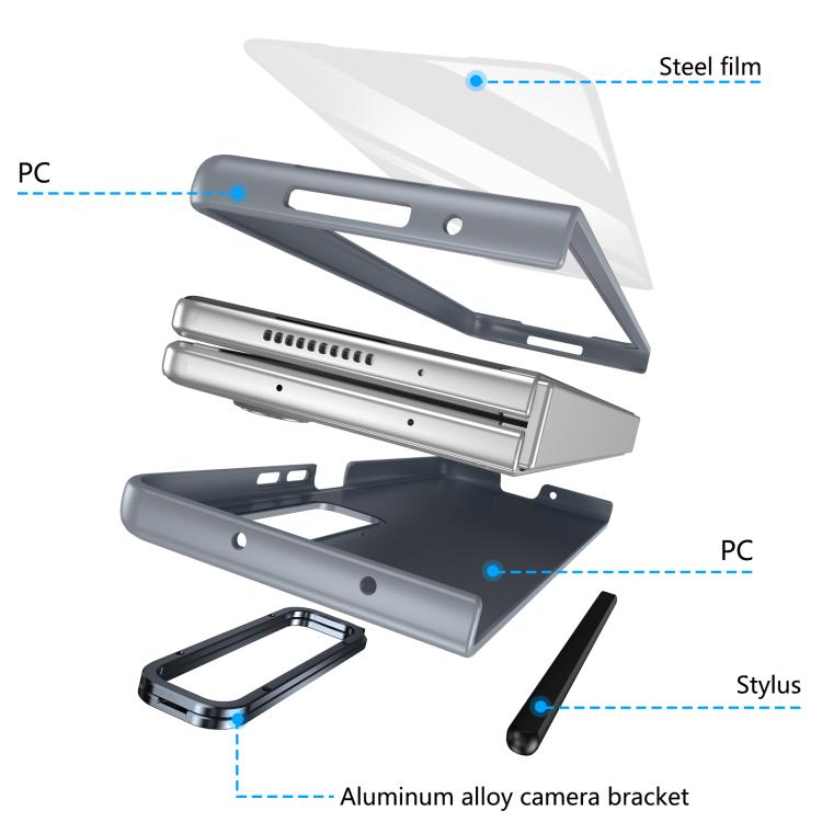 For Samsung Galaxy Z Fold3 5G Integrated Skin Feel Lens Folding Holder Pen Slot Shockproof Phone Case with Pen