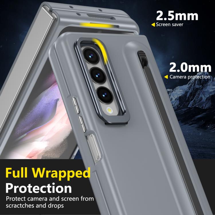 For Samsung Galaxy Z Fold3 5G Integrated Skin Feel Lens Folding Holder Pen Slot Shockproof Phone Case with Pen