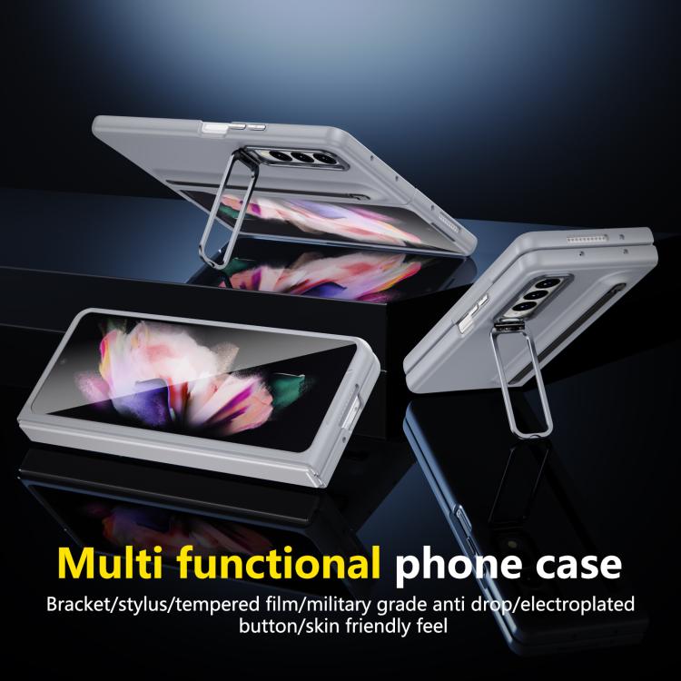 For Samsung Galaxy Z Fold3 5G Integrated Skin Feel Lens Folding Holder Pen Slot Shockproof Phone Case with Pen