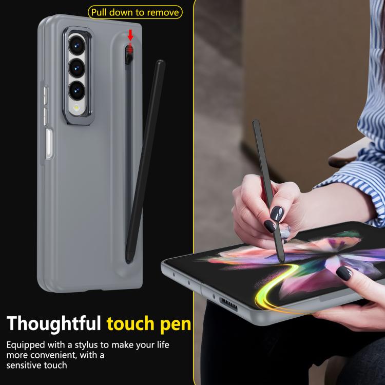 For Samsung Galaxy Z Fold3 5G Integrated Skin Feel Lens Folding Holder Pen Slot Shockproof Phone Case with Pen
