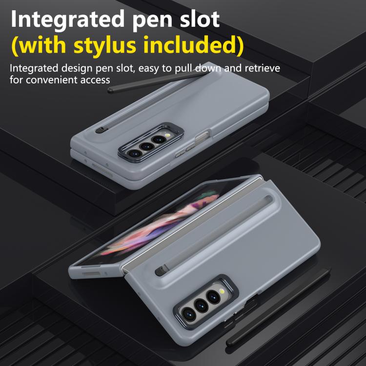 For Samsung Galaxy Z Fold3 5G Integrated Skin Feel Lens Folding Holder Pen Slot Shockproof Phone Case with Pen