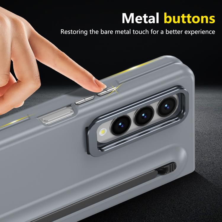 For Samsung Galaxy Z Fold3 5G Integrated Skin Feel Lens Folding Holder Pen Slot Shockproof Phone Case with Pen