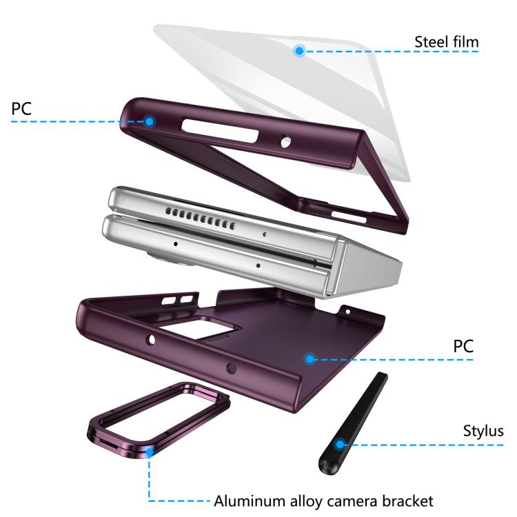 For Samsung Galaxy Z Fold3 5G Integrated Skin Feel Lens Folding Holder Pen Slot Shockproof Phone Case with Pen