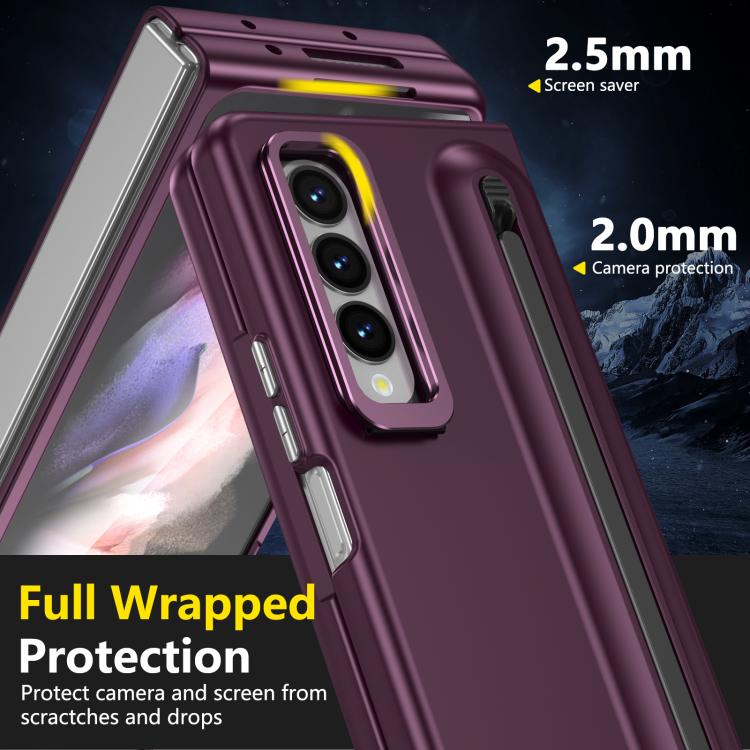 For Samsung Galaxy Z Fold3 5G Integrated Skin Feel Lens Folding Holder Pen Slot Shockproof Phone Case with Pen