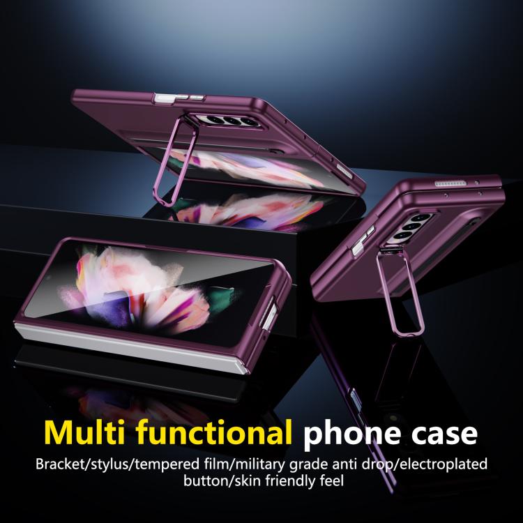 For Samsung Galaxy Z Fold3 5G Integrated Skin Feel Lens Folding Holder Pen Slot Shockproof Phone Case with Pen