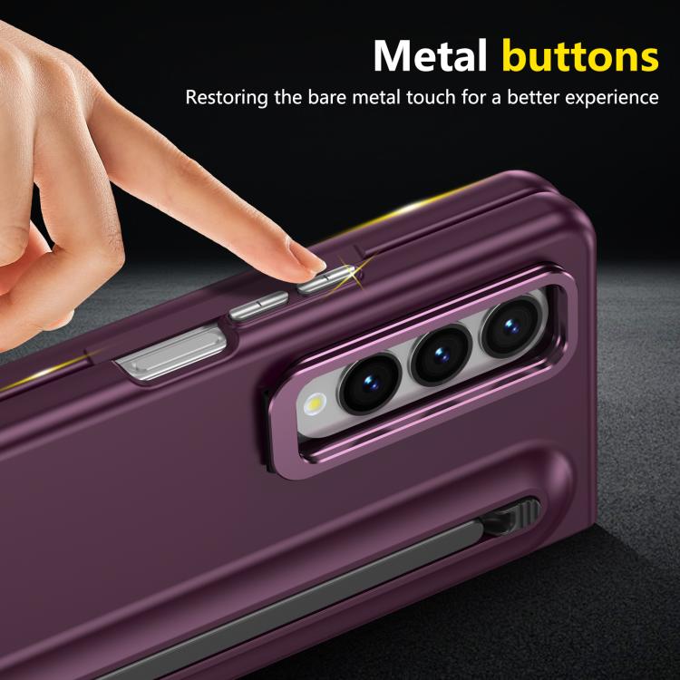For Samsung Galaxy Z Fold3 5G Integrated Skin Feel Lens Folding Holder Pen Slot Shockproof Phone Case with Pen