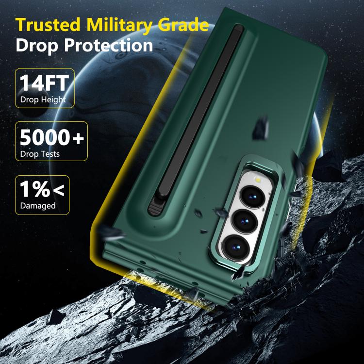 For Samsung Galaxy Z Fold3 5G Integrated Skin Feel Lens Folding Holder Pen Slot Shockproof Phone Case with Pen