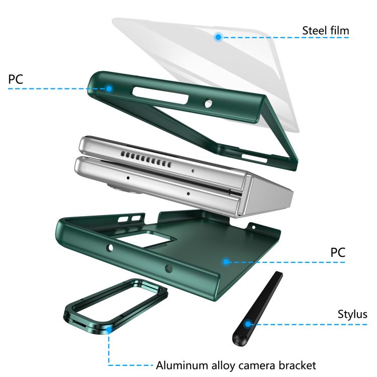 For Samsung Galaxy Z Fold3 5G Integrated Skin Feel Lens Folding Holder Pen Slot Shockproof Phone Case with Pen