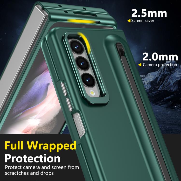 For Samsung Galaxy Z Fold3 5G Integrated Skin Feel Lens Folding Holder Pen Slot Shockproof Phone Case with Pen