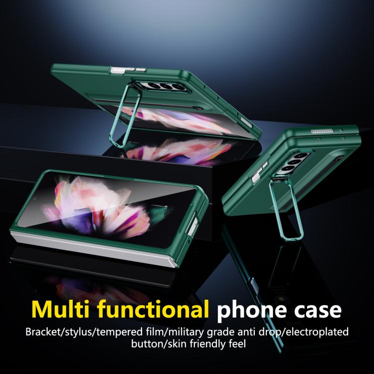 For Samsung Galaxy Z Fold3 5G Integrated Skin Feel Lens Folding Holder Pen Slot Shockproof Phone Case with Pen