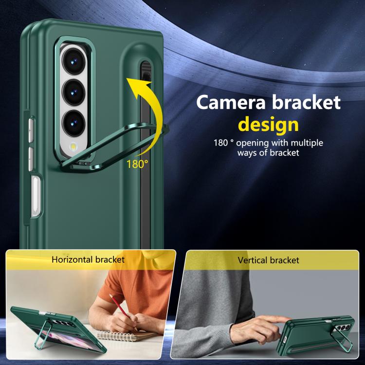 For Samsung Galaxy Z Fold3 5G Integrated Skin Feel Lens Folding Holder Pen Slot Shockproof Phone Case with Pen