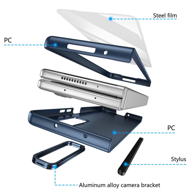 For Samsung Galaxy Z Fold3 5G Integrated Skin Feel Lens Folding Holder Pen Slot Shockproof Phone Case with Pen