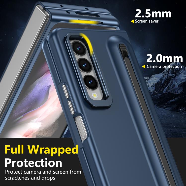 For Samsung Galaxy Z Fold3 5G Integrated Skin Feel Lens Folding Holder Pen Slot Shockproof Phone Case with Pen