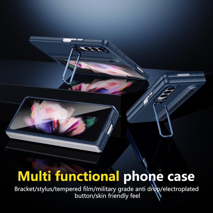 For Samsung Galaxy Z Fold3 5G Integrated Skin Feel Lens Folding Holder Pen Slot Shockproof Phone Case with Pen