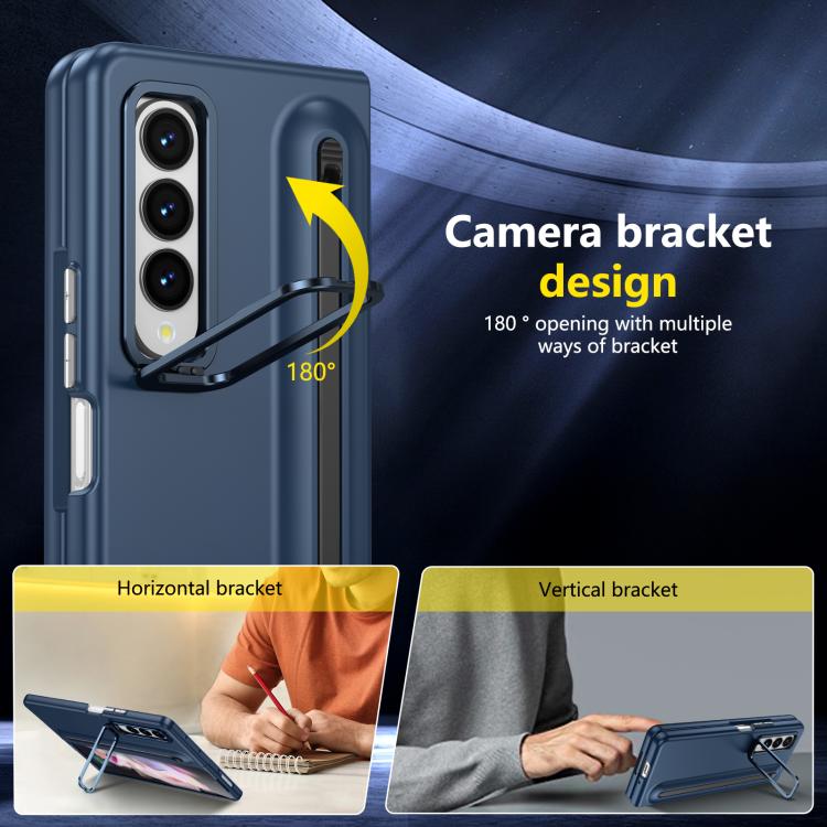 For Samsung Galaxy Z Fold3 5G Integrated Skin Feel Lens Folding Holder Pen Slot Shockproof Phone Case with Pen