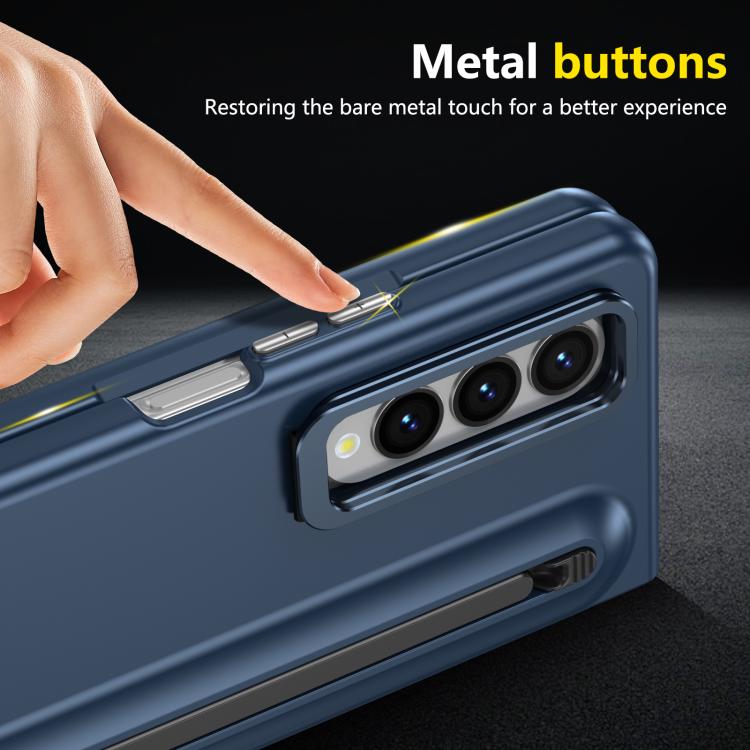 For Samsung Galaxy Z Fold3 5G Integrated Skin Feel Lens Folding Holder Pen Slot Shockproof Phone Case with Pen
