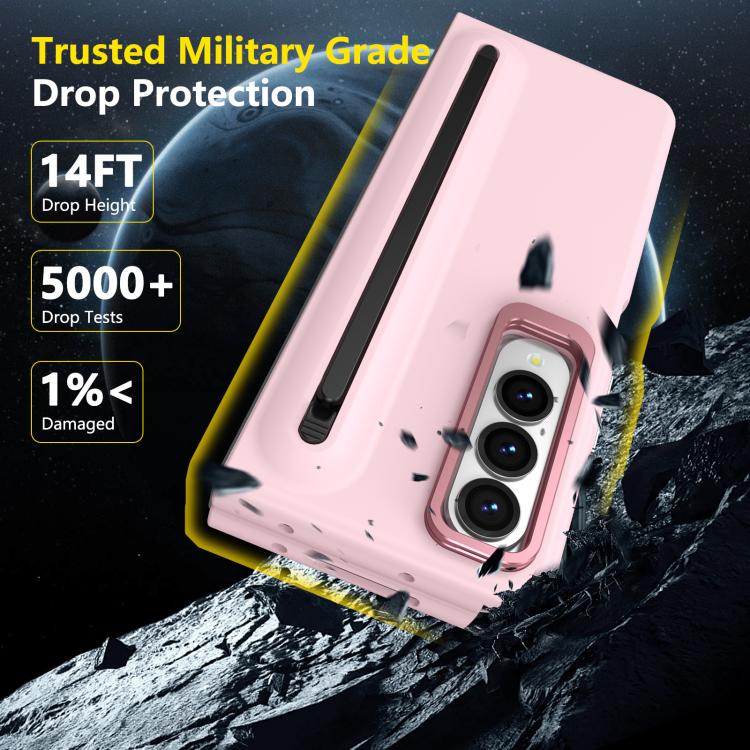 For Samsung Galaxy Z Fold4 5G Integrated Skin Feel Lens Folding Holder Pen Slot Shockproof Phone Case with Pen