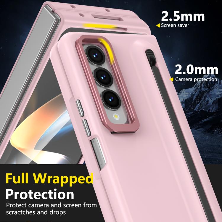 For Samsung Galaxy Z Fold4 5G Integrated Skin Feel Lens Folding Holder Pen Slot Shockproof Phone Case with Pen