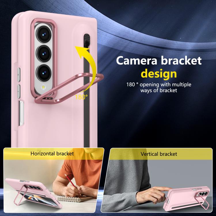 For Samsung Galaxy Z Fold4 5G Integrated Skin Feel Lens Folding Holder Pen Slot Shockproof Phone Case with Pen