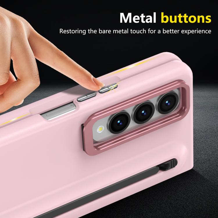 For Samsung Galaxy Z Fold4 5G Integrated Skin Feel Lens Folding Holder Pen Slot Shockproof Phone Case with Pen