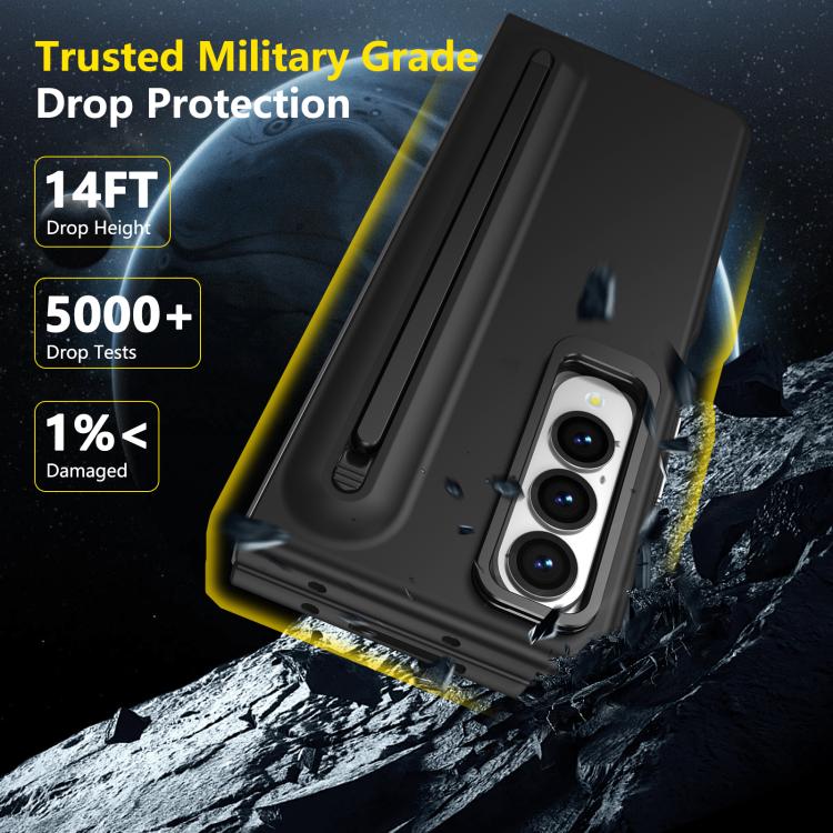 For Samsung Galaxy Z Fold4 5G Integrated Skin Feel Lens Folding Holder Pen Slot Shockproof Phone Case with Pen