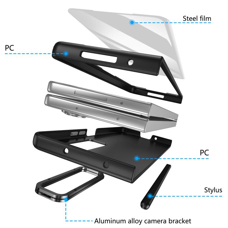For Samsung Galaxy Z Fold4 5G Integrated Skin Feel Lens Folding Holder Pen Slot Shockproof Phone Case with Pen
