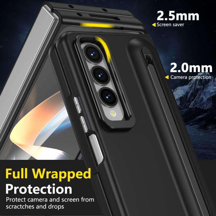 For Samsung Galaxy Z Fold4 5G Integrated Skin Feel Lens Folding Holder Pen Slot Shockproof Phone Case with Pen