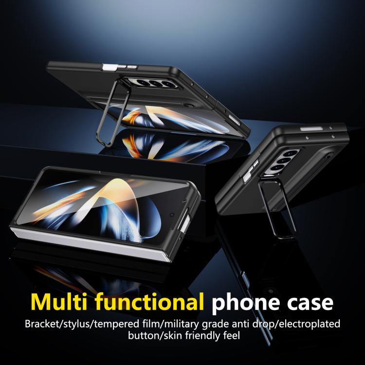 For Samsung Galaxy Z Fold4 5G Integrated Skin Feel Lens Folding Holder Pen Slot Shockproof Phone Case with Pen