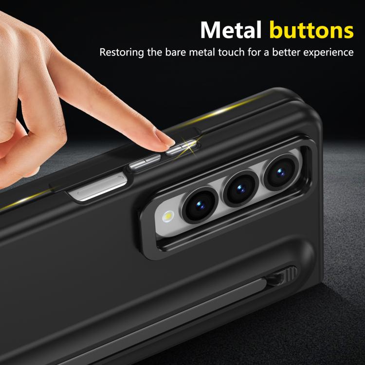 For Samsung Galaxy Z Fold4 5G Integrated Skin Feel Lens Folding Holder Pen Slot Shockproof Phone Case with Pen