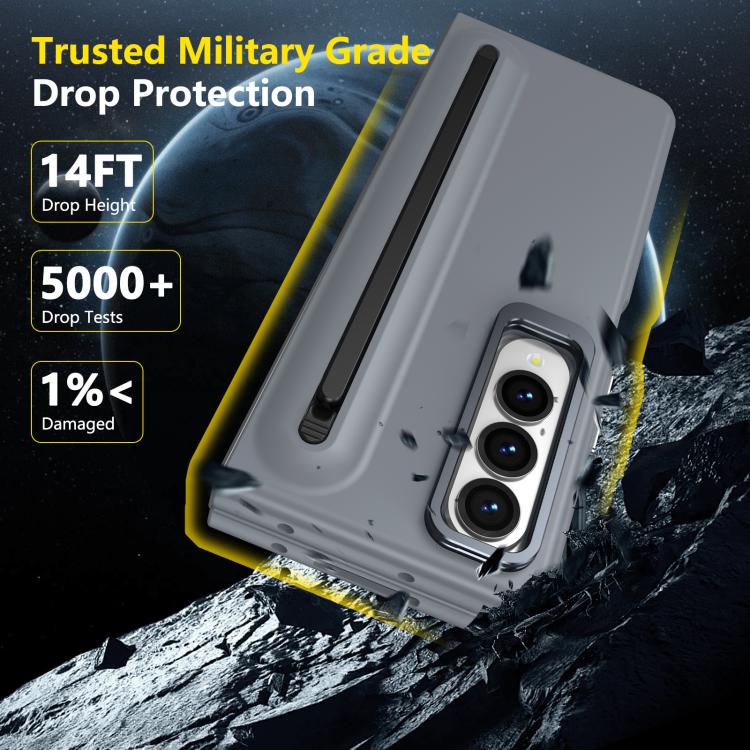 For Samsung Galaxy Z Fold4 5G Integrated Skin Feel Lens Folding Holder Pen Slot Shockproof Phone Case with Pen