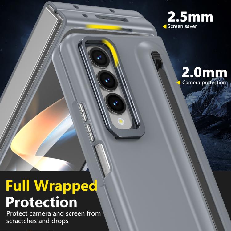 For Samsung Galaxy Z Fold4 5G Integrated Skin Feel Lens Folding Holder Pen Slot Shockproof Phone Case with Pen