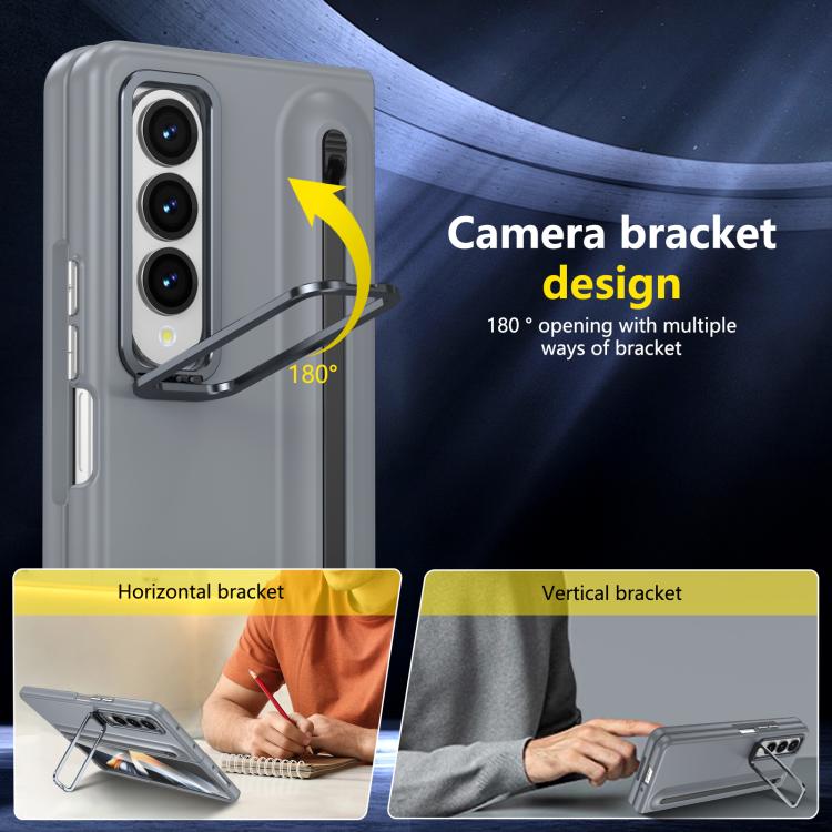 For Samsung Galaxy Z Fold4 5G Integrated Skin Feel Lens Folding Holder Pen Slot Shockproof Phone Case with Pen