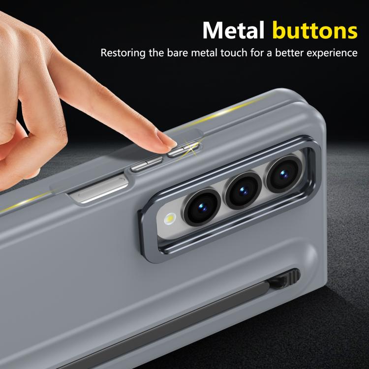 For Samsung Galaxy Z Fold4 5G Integrated Skin Feel Lens Folding Holder Pen Slot Shockproof Phone Case with Pen