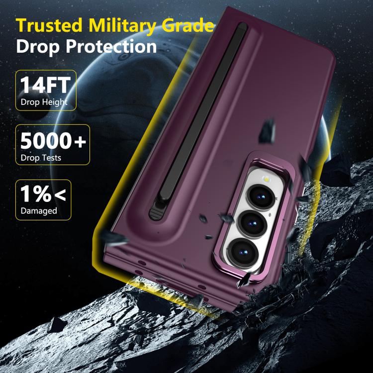 For Samsung Galaxy Z Fold4 5G Integrated Skin Feel Lens Folding Holder Pen Slot Shockproof Phone Case with Pen