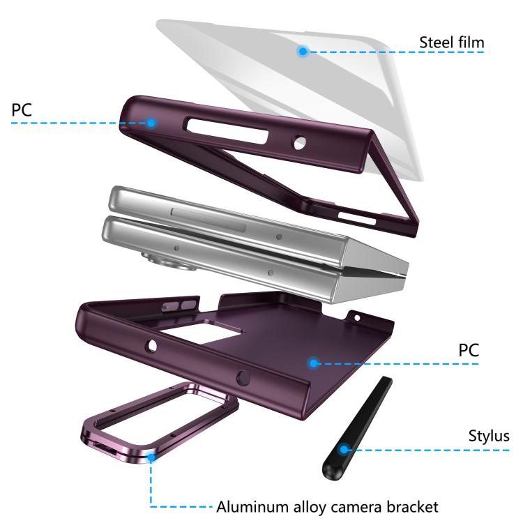 For Samsung Galaxy Z Fold4 5G Integrated Skin Feel Lens Folding Holder Pen Slot Shockproof Phone Case with Pen