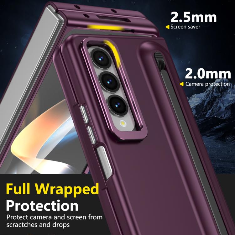 For Samsung Galaxy Z Fold4 5G Integrated Skin Feel Lens Folding Holder Pen Slot Shockproof Phone Case with Pen