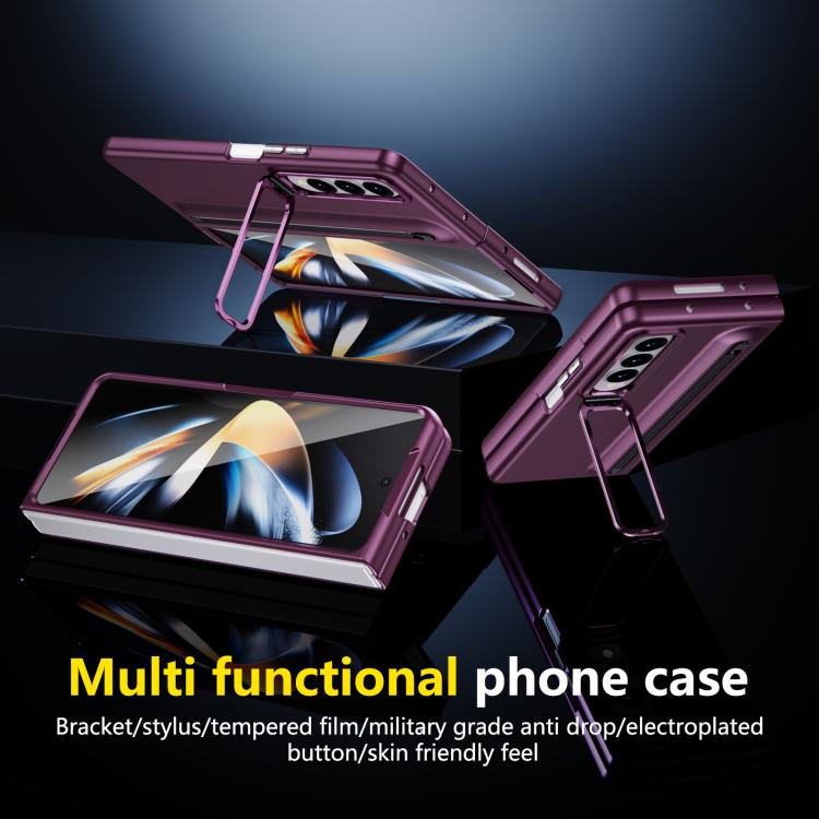 For Samsung Galaxy Z Fold4 5G Integrated Skin Feel Lens Folding Holder Pen Slot Shockproof Phone Case with Pen