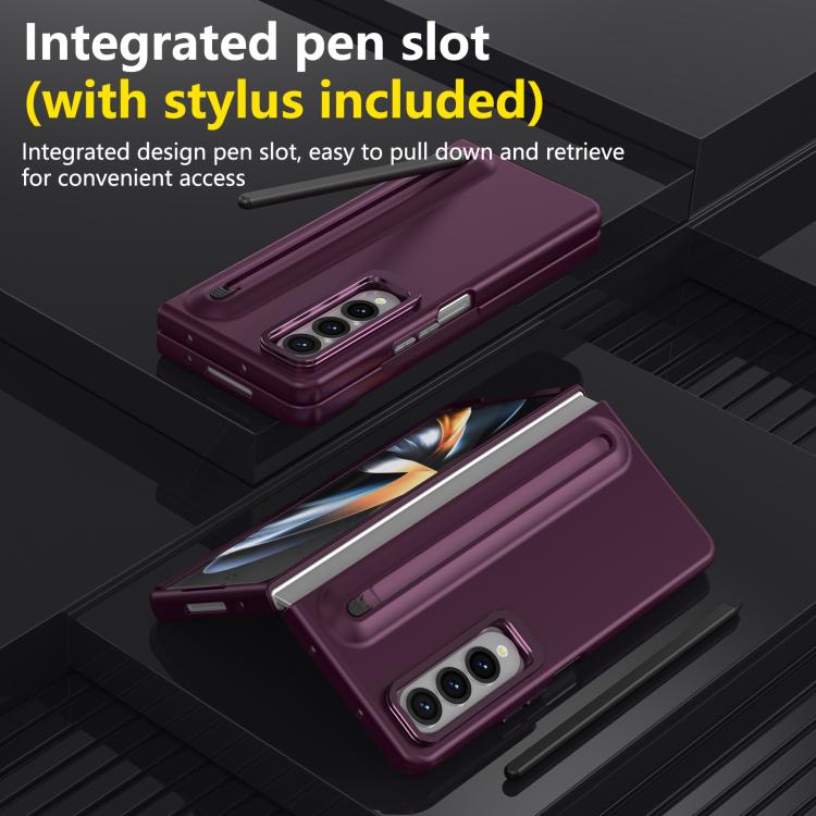 For Samsung Galaxy Z Fold4 5G Integrated Skin Feel Lens Folding Holder Pen Slot Shockproof Phone Case with Pen