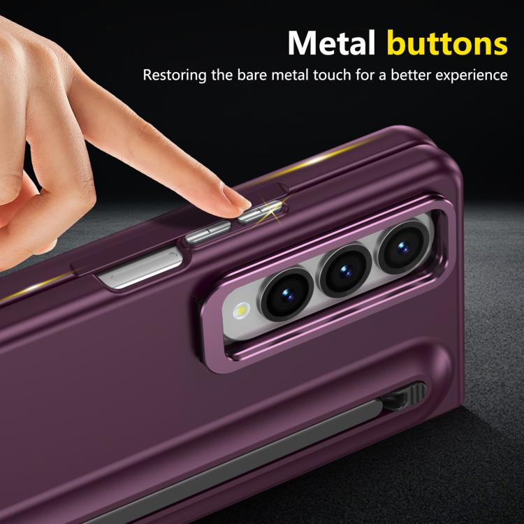 For Samsung Galaxy Z Fold4 5G Integrated Skin Feel Lens Folding Holder Pen Slot Shockproof Phone Case with Pen