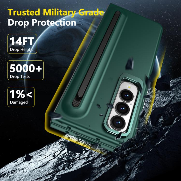 For Samsung Galaxy Z Fold4 5G Integrated Skin Feel Lens Folding Holder Pen Slot Shockproof Phone Case with Pen