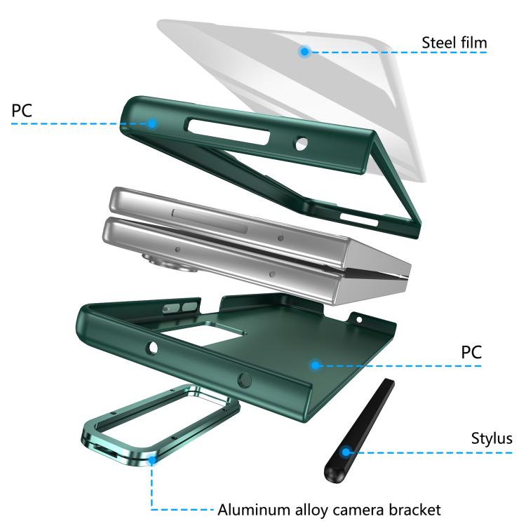 For Samsung Galaxy Z Fold4 5G Integrated Skin Feel Lens Folding Holder Pen Slot Shockproof Phone Case with Pen