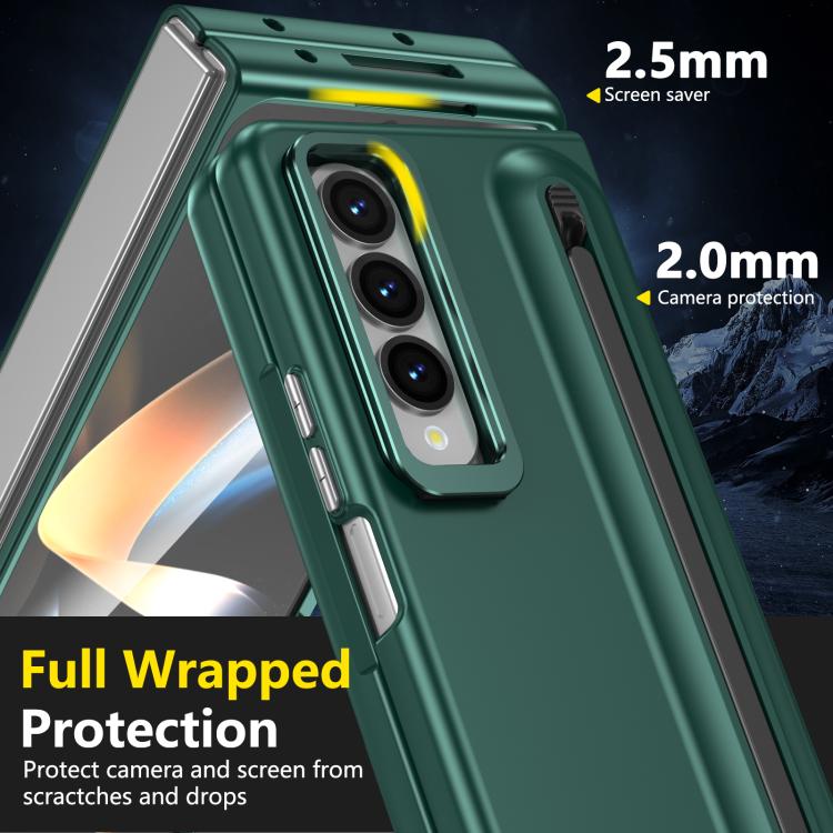 For Samsung Galaxy Z Fold4 5G Integrated Skin Feel Lens Folding Holder Pen Slot Shockproof Phone Case with Pen