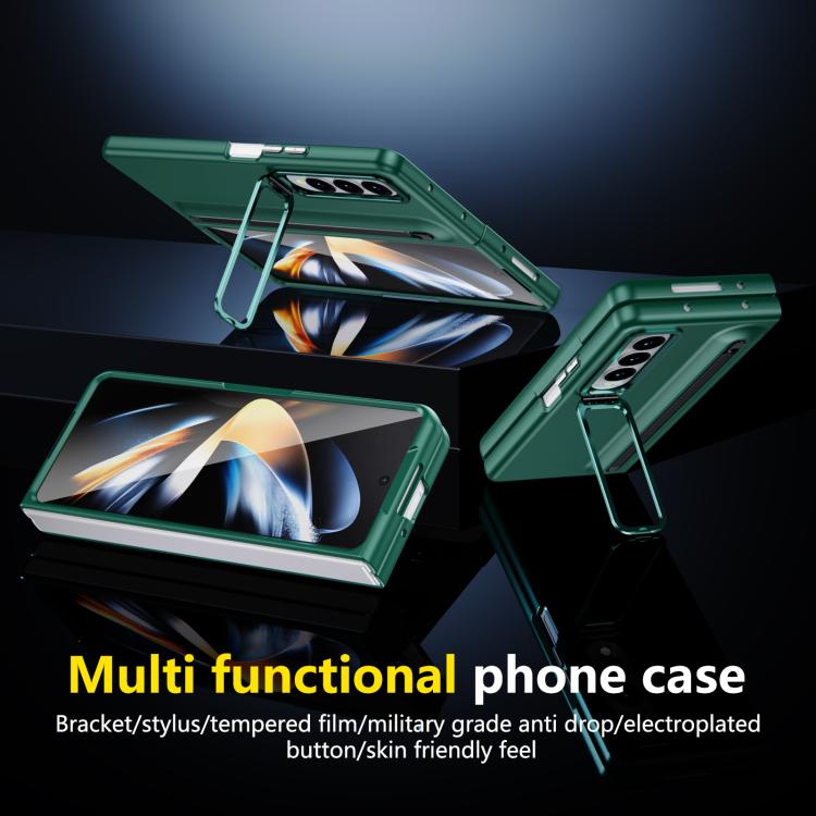 For Samsung Galaxy Z Fold4 5G Integrated Skin Feel Lens Folding Holder Pen Slot Shockproof Phone Case with Pen