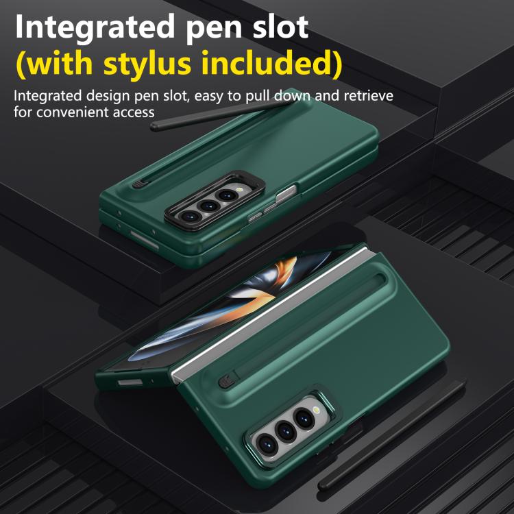 For Samsung Galaxy Z Fold4 5G Integrated Skin Feel Lens Folding Holder Pen Slot Shockproof Phone Case with Pen