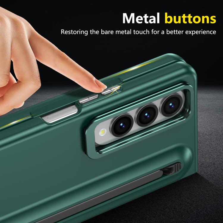 For Samsung Galaxy Z Fold4 5G Integrated Skin Feel Lens Folding Holder Pen Slot Shockproof Phone Case with Pen