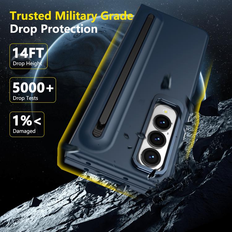 For Samsung Galaxy Z Fold4 5G Integrated Skin Feel Lens Folding Holder Pen Slot Shockproof Phone Case with Pen