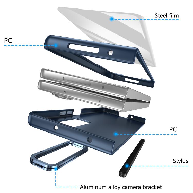 For Samsung Galaxy Z Fold4 5G Integrated Skin Feel Lens Folding Holder Pen Slot Shockproof Phone Case with Pen