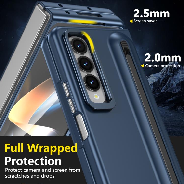 For Samsung Galaxy Z Fold4 5G Integrated Skin Feel Lens Folding Holder Pen Slot Shockproof Phone Case with Pen