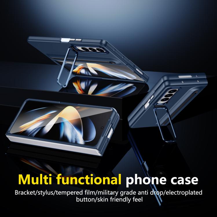 For Samsung Galaxy Z Fold4 5G Integrated Skin Feel Lens Folding Holder Pen Slot Shockproof Phone Case with Pen
